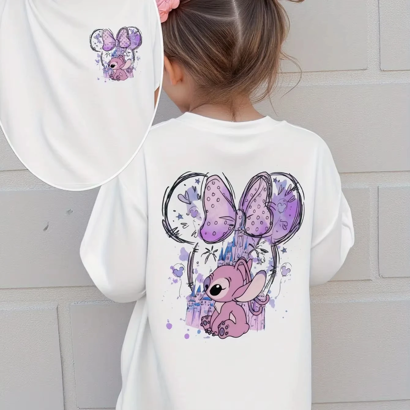 

Новая модная детская одежда 2026 года: футболка для девочек с принтом Стич и Минни, повседневный топ для ежедневной носки