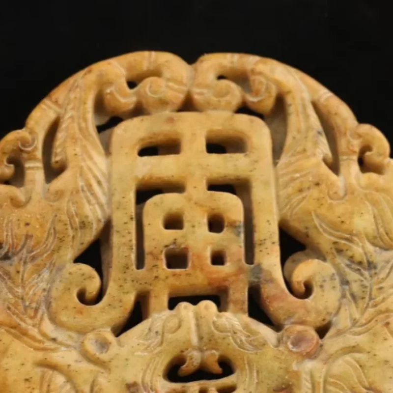 Old Natural Jade Hand-Carved Statue of Double Dragon Statue Nice Art Work Folk Collection of Retro Handicrafts