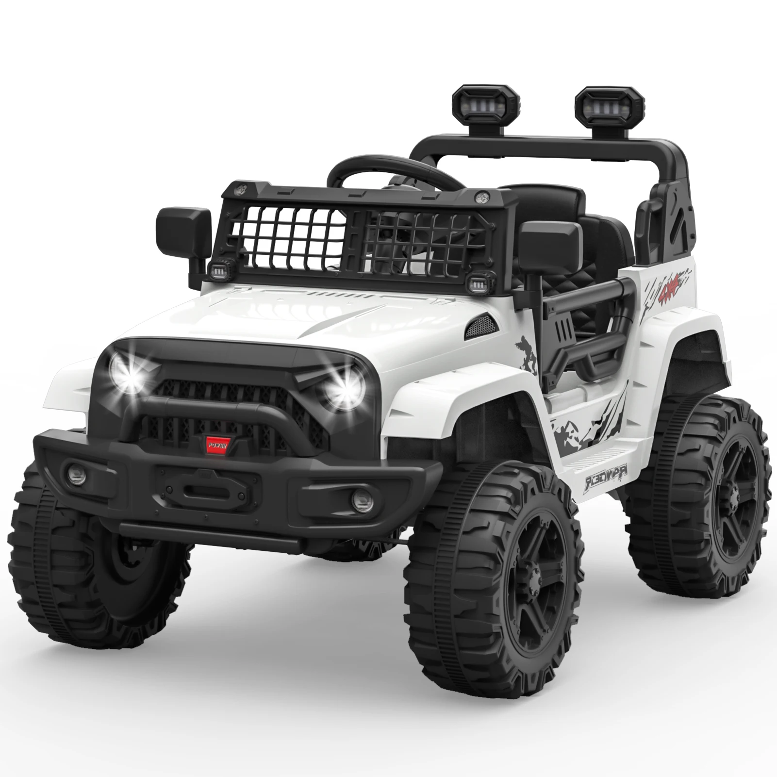 12V Elektrische Kinderauto met Vering, LED Verlichting, Draadloze Verbinding, 2 Snelheden & Afstandsbediening Kindervoertuig voor 3-8 jaar
