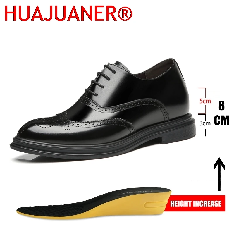 

Мужские повседневные туфли-оксфорды из натуральной кожи на платформе с увеличением роста на 6/8 см, на высоком каблуке, в стиле броги, для официальных мероприятий