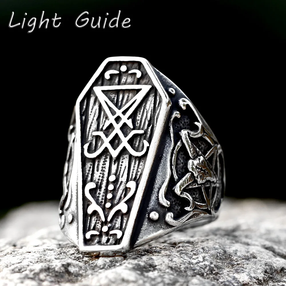 2023 new Vintage Ring With Lucifer Satan Signet Men's Gothic style Amulet Witchcraft Wicca Wholesale Casual Jewelry Wedding Gift