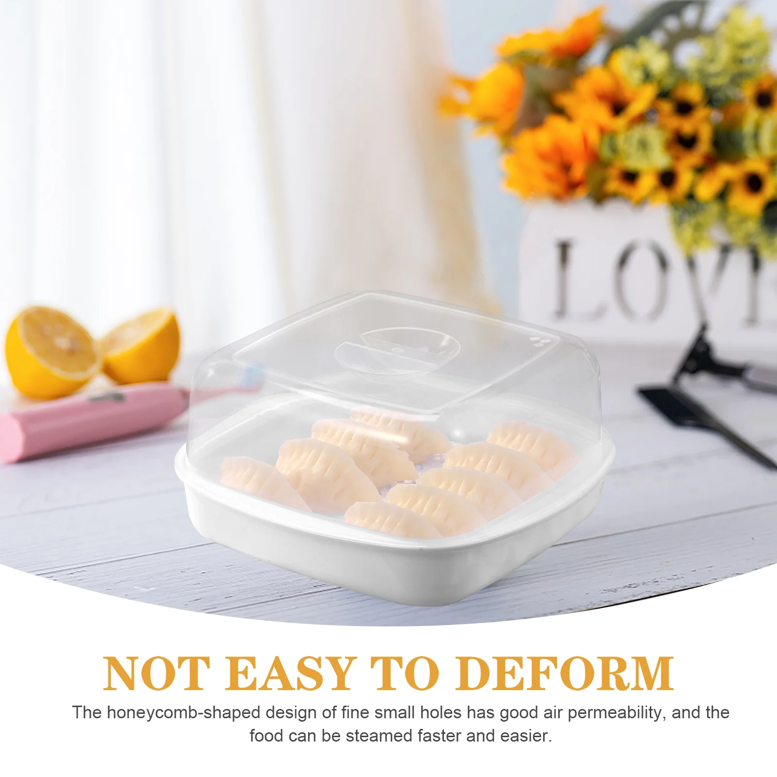 

1Pcs Microwave Oven Steamer Basket White Transparent Cover PP Food Steamer Holder Fast Steaming Kitchen Container