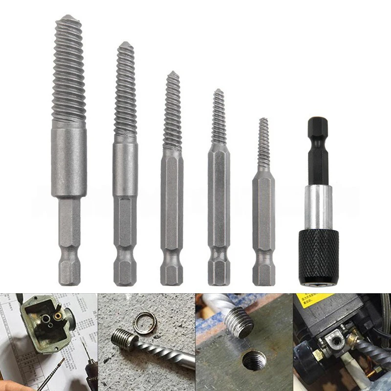 

6Pcs Broken Head Screw Extractor Slip Thread Broken Thread Screw Extractor Electric Hexagonal Handle Removal Tool
