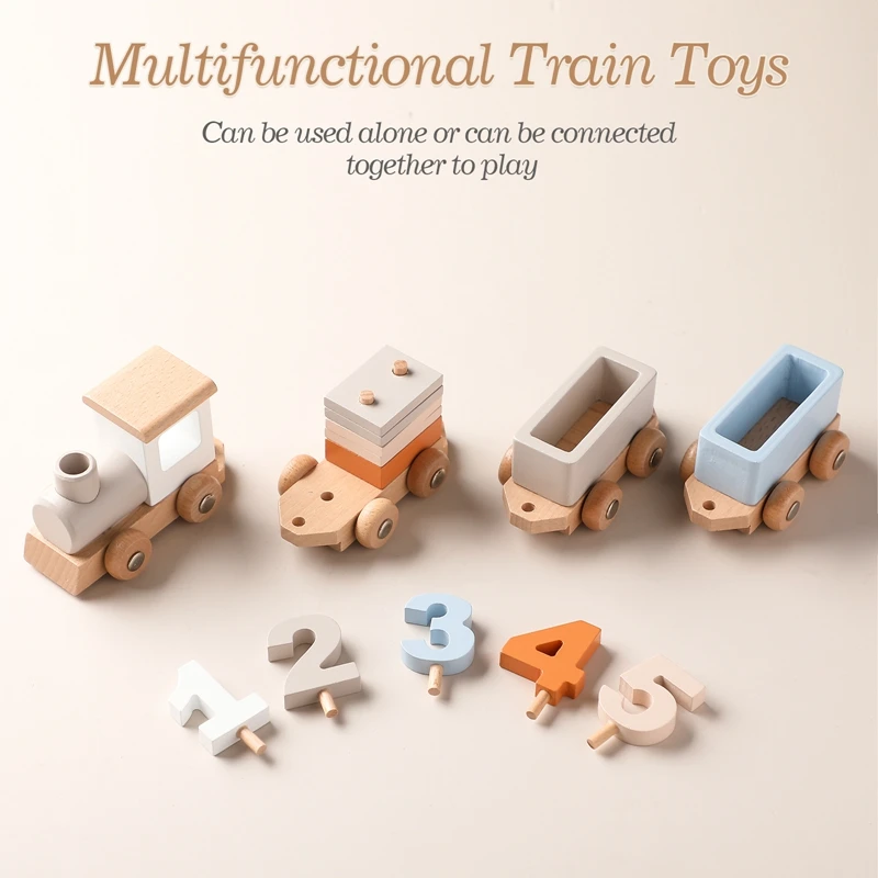 Montessori Toys Wooden Train Birthday Toy Baby Educational Toys Wooden Trolley Baby Learning Toys Number Of Wood Baby Toys Gifts