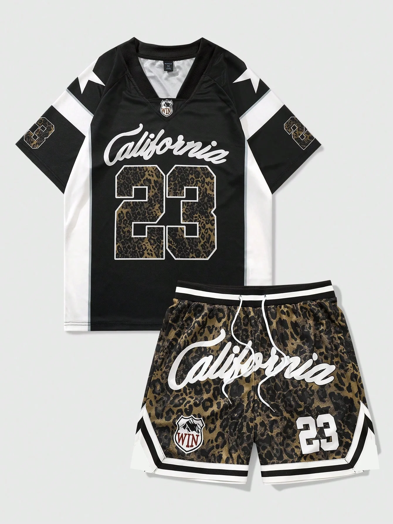 2 Pieces/Set Men's Leopard Print Basketball Jersey T-Shirt Shorts Set Outdoor Trendy Sportswear Breathable Comfortable Clothing