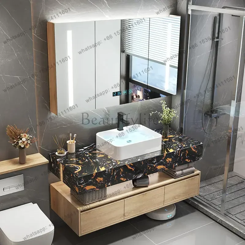 

Marble bathroom cabinet combination table Ceramic basin Simple modern hotel bathroom Wash table