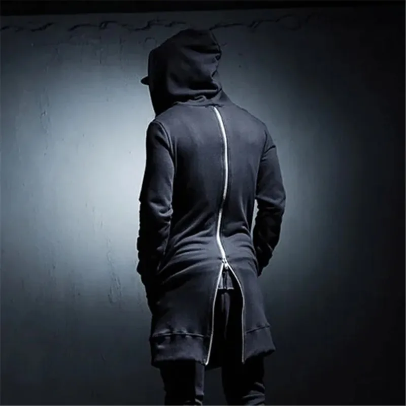 

S-5XL!!Autumn men's clothing back zipper personality loose decoration medium-long with a hood sweatshirt