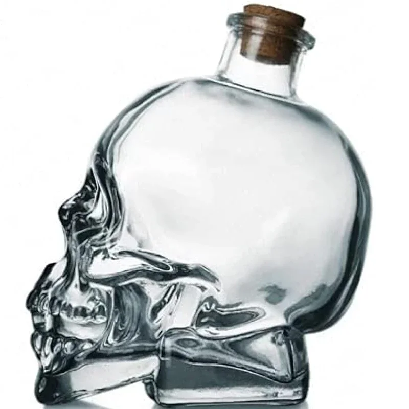 Skull Mason Jar for Vodka Skull Decanter, Lead-Free Glass Crystal 3D Skull Bottle with Cork Stopper,