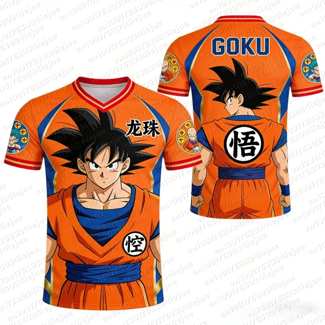 2026 Dragon Ball Super Saiyan Goku Graphic Football Jersey Summer Sports Dry Quickly Men's T-Shirt Kid's Clothing Tee Woman
