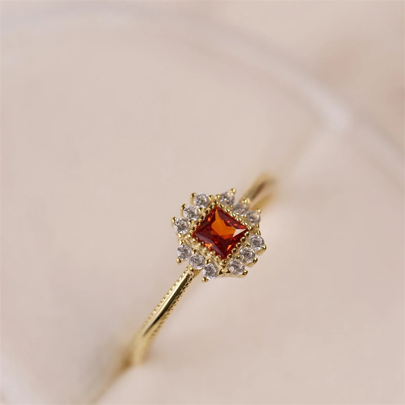 Vintage Red Zircon Geometric Ring for Women Fashion Exquisite Stainless Steel Finger Joint Ring Girls Jewelry Anniversary Gift