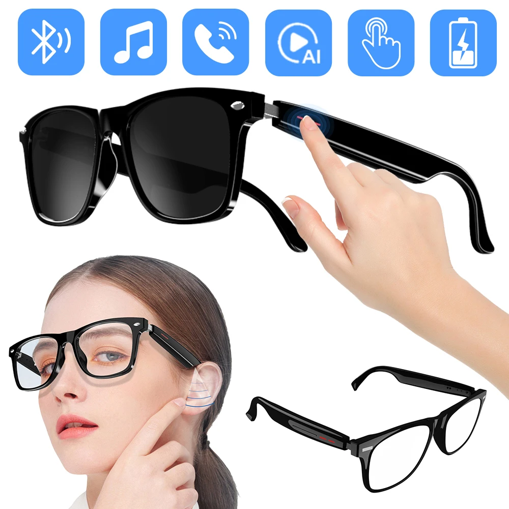 

Smart Glasses AI Voice Assistant BT Audio Glasses Remote Shooting Wearable Eyeglass Open Ear Sound Mic & Speakers for Women Men