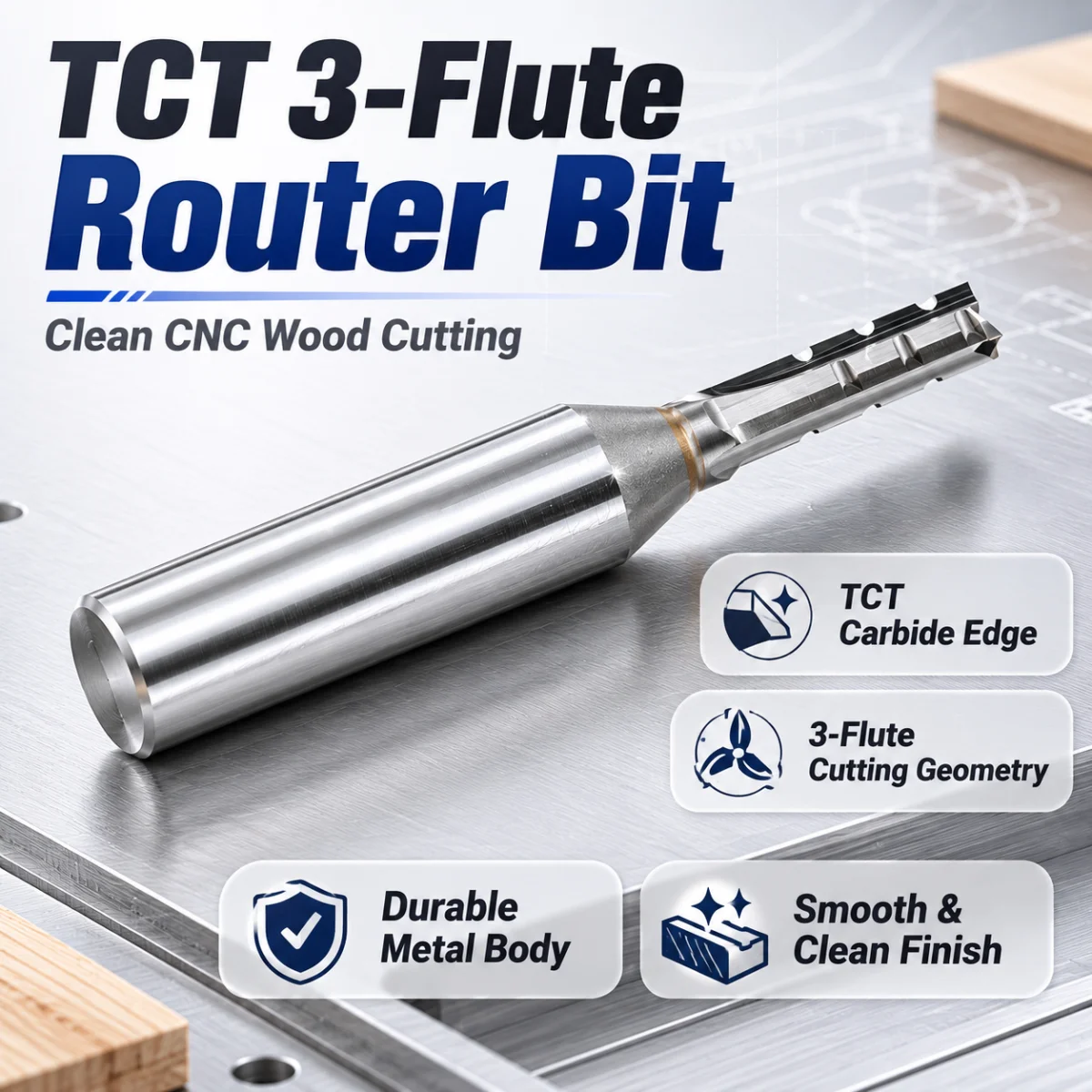 3Flute 1/2 TCT Trimming Bit CNC Router Milling Cutter Carbide Straight Wood Cutting Tool for Carving Grooving Drilling Deburring
