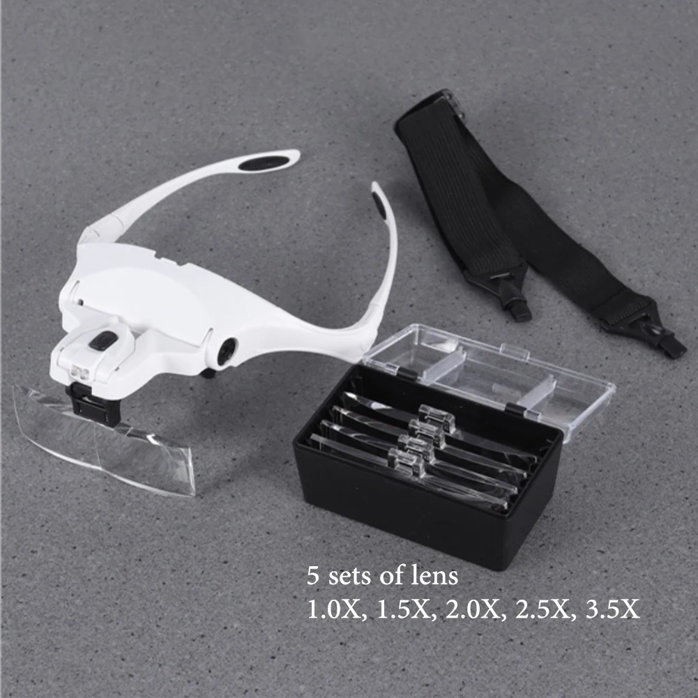 5 Lens Adjustable Magnifier Eyelash Extension Magnifying Glasses LED Light Lamp Grafting Repair Tattoo Individual Lashes
