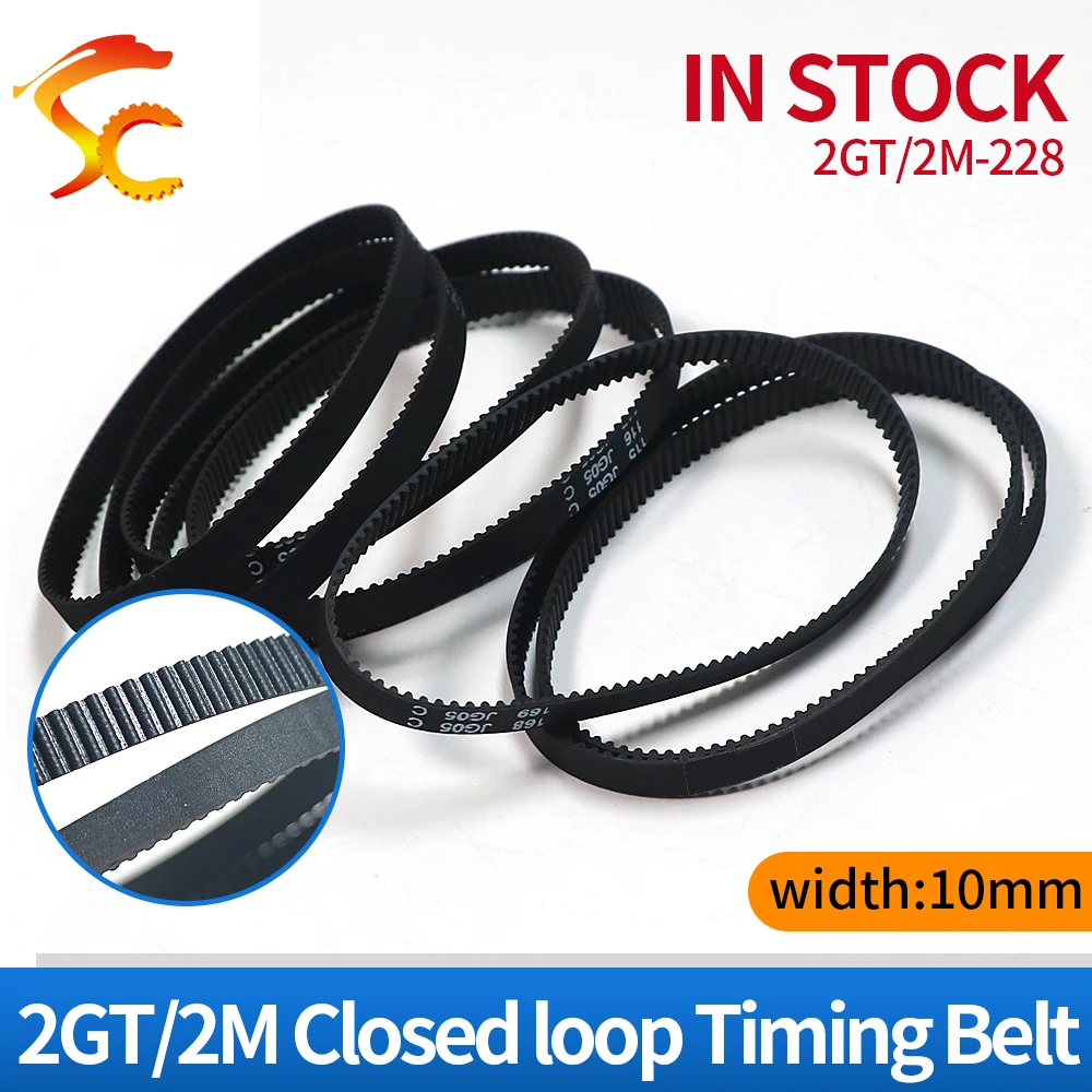 2PCS GT2/2M 228 closed-loop rubber 2GT-228-10mm timing belt Teeth114 Length 228mm width 10mm