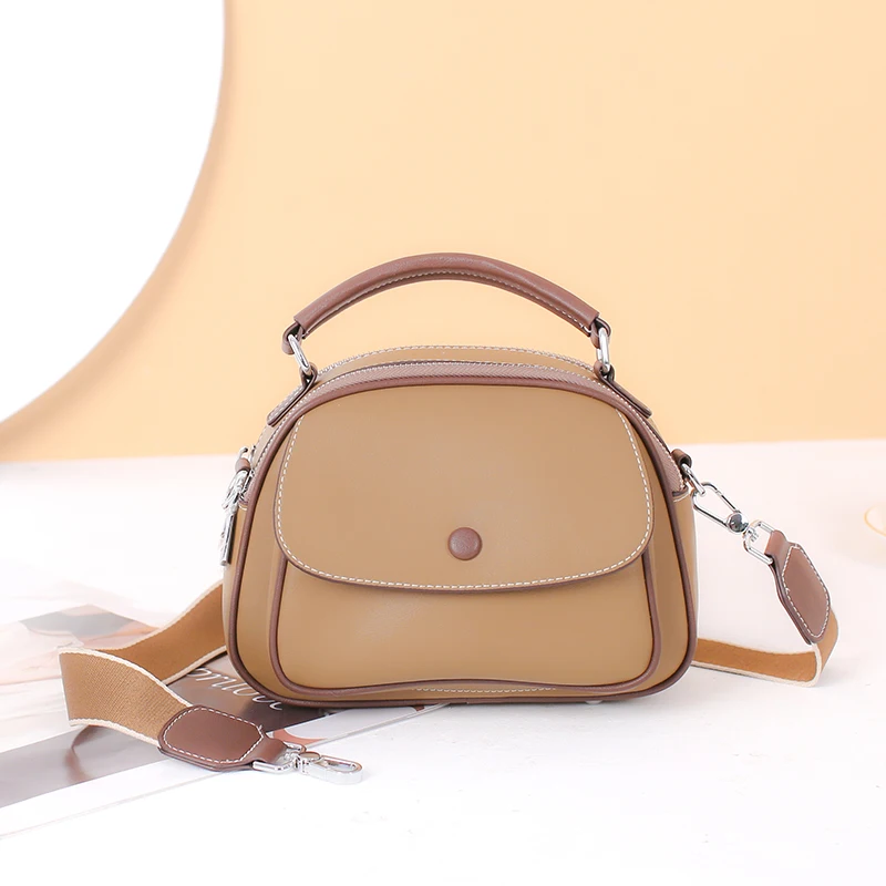 Genuine Leather Women\'s Bags 2023 New Trend Fashion Senior Texture Niche Handbag Single Shoulder Crossbody Pack Small Round Bag