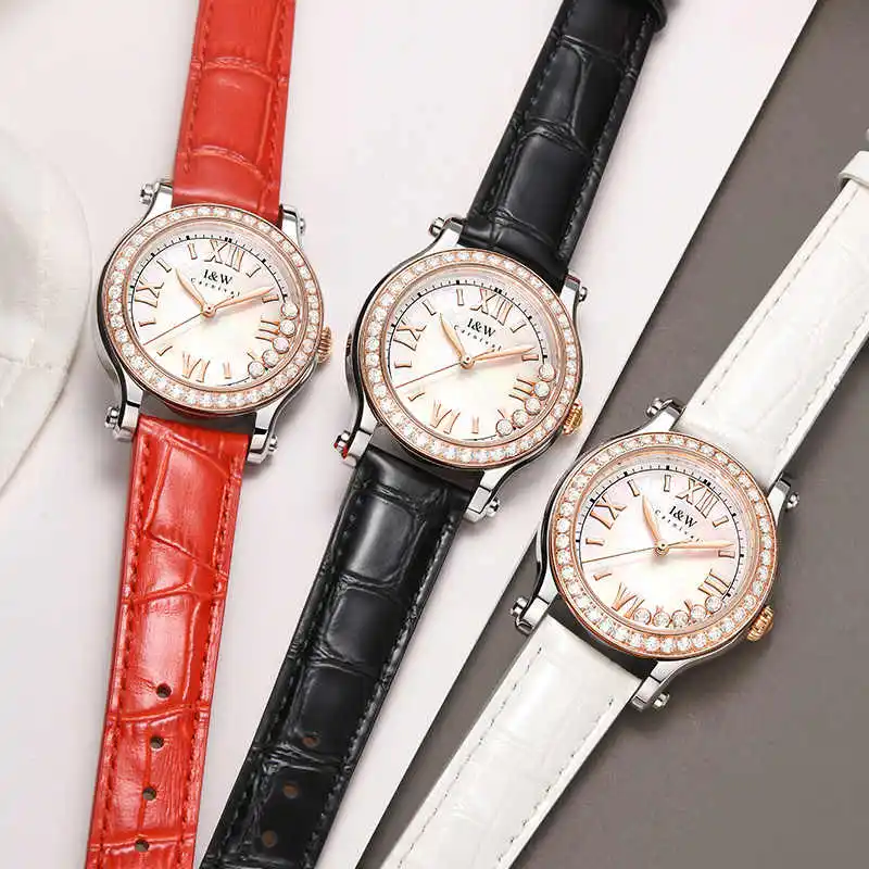 Carnival High-end Series I&W Brand New Luxury Diamond Quartz Watch for Women Leather Strap Waterproof Fashion Womens Watches