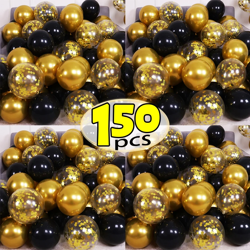 150/15 pçs látex preto ouro balão para festa de casamento de aniversário decoração brilhante metal lantejoulas balões infláveis decoração suprimentos
