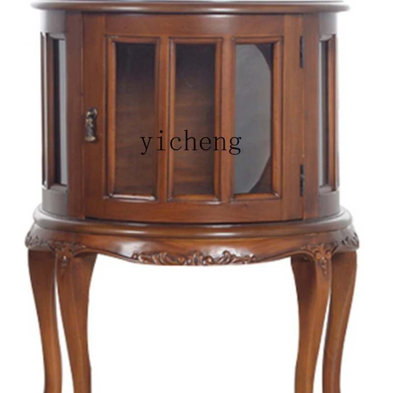 Xl Peach Blossom Heart Solid Wood Corner Cabinet French Semicircle Storage Cabinet American Glass Tea Table