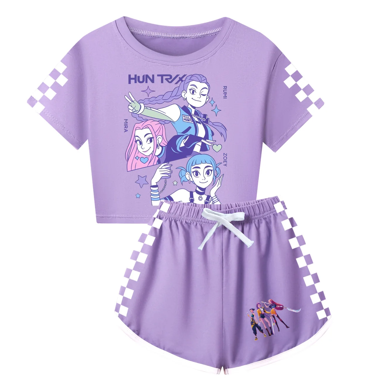 

Kpop Demon Hunters Kids Clothes Cartoon Fashion Rumi Mira Zoey Girls Short Sleeve T Shirt + Pants 2pcs Set Children Pyjamas
