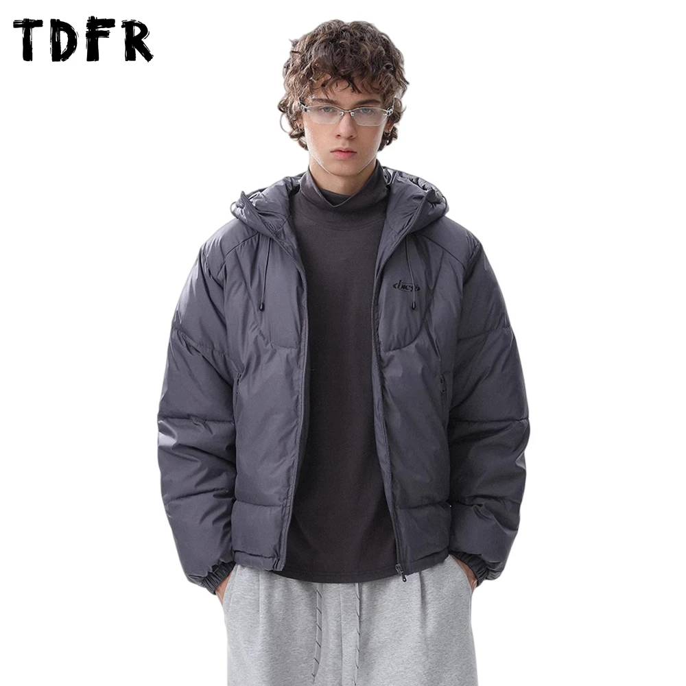 

Solid Color Spliced Hooded Padded Jacket Mens Zipper Pocket Winter Safari Style Thick Long Sleeve Loose Quilted Jacket Man