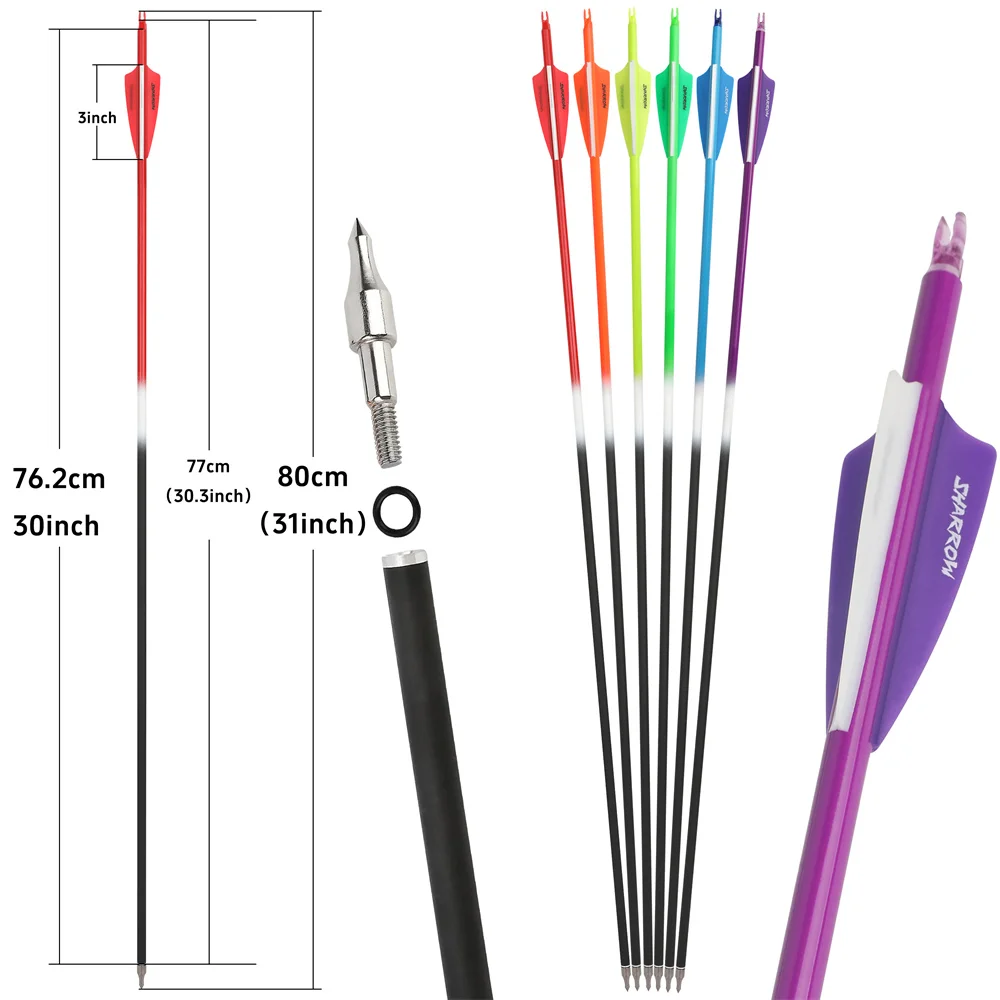 6/12pcs Spine 500 Archery Mixed Carbon Arrow 30inch Rubber Vane 100Grain Replaceable Arrowhead Bow Outdoor Shooting Hunting