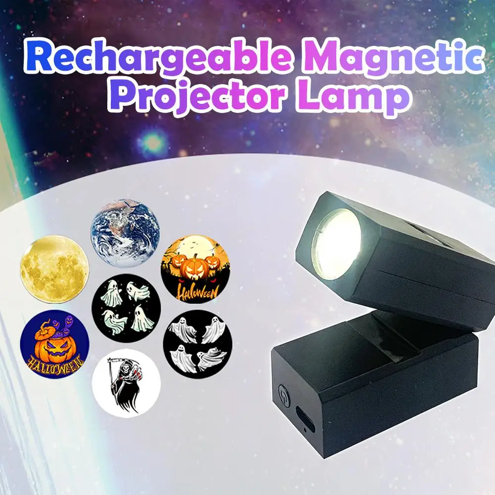 Halloween Magnetic Projector Lamp With 5 Cards Christmas Projector Night Light Atmosphere Lamps  Party Background Light