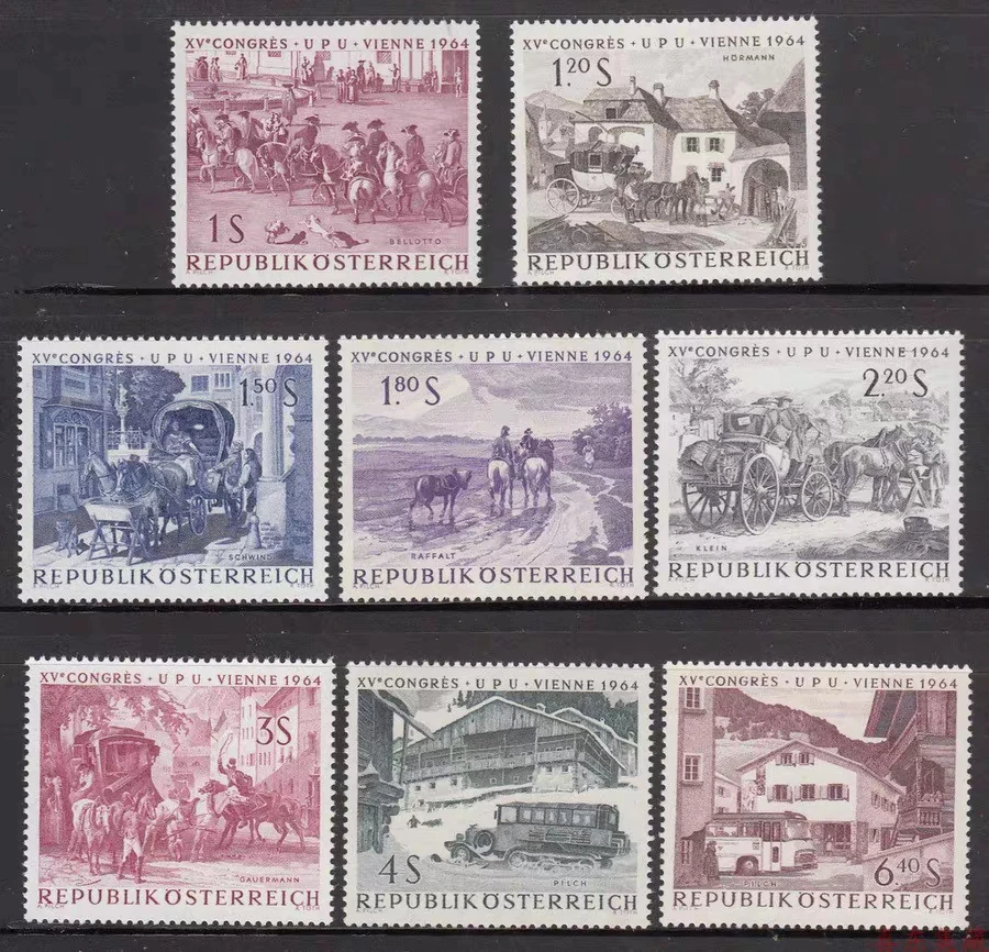 Austria Post Stamps Y1964 Painting Art Postman On Horse Full Set 8 New MNH Collectible Postage Stamps Material For Scrapbooking