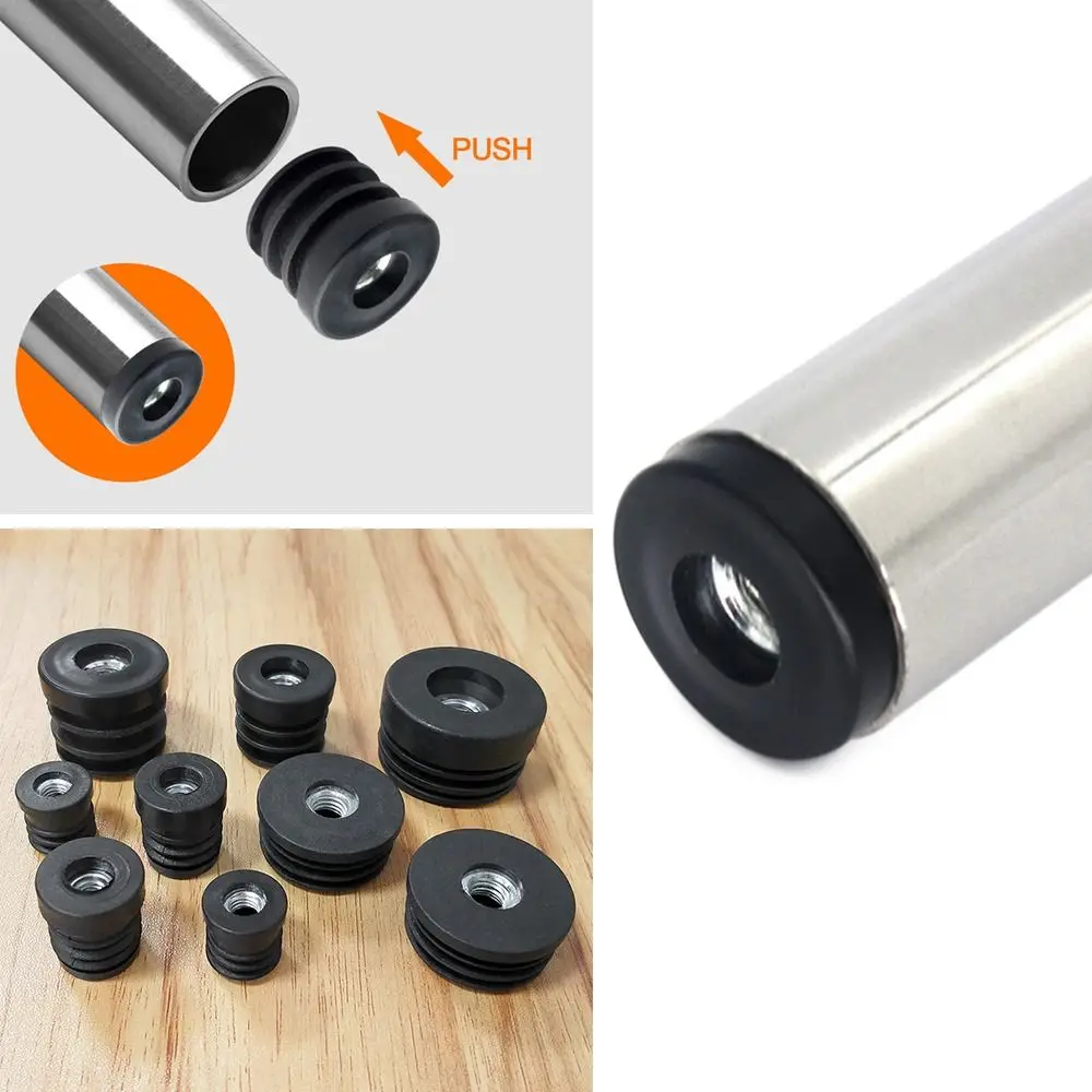 Glide Leveling Foot Pad Black Nut Hole Plug Round Plastic Pipe Inner Plug Furniture Leveling Feet Table Chair