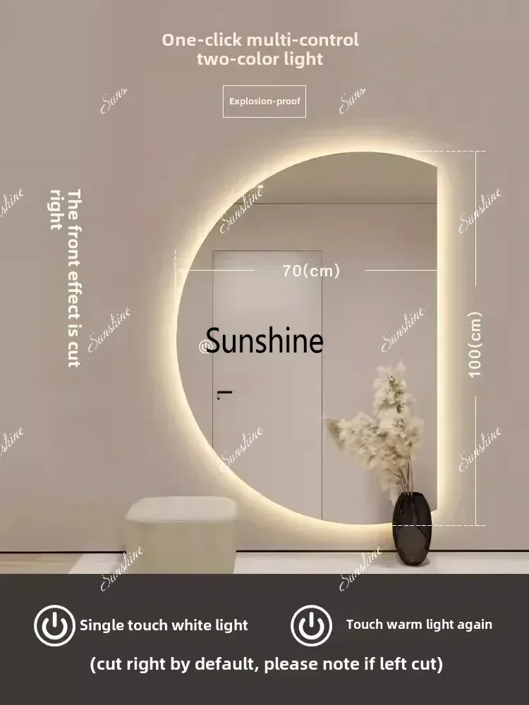 YYLarge Half round Mirror Full Body Dressing Smart Makeup Wall-Mounted Dressing Home