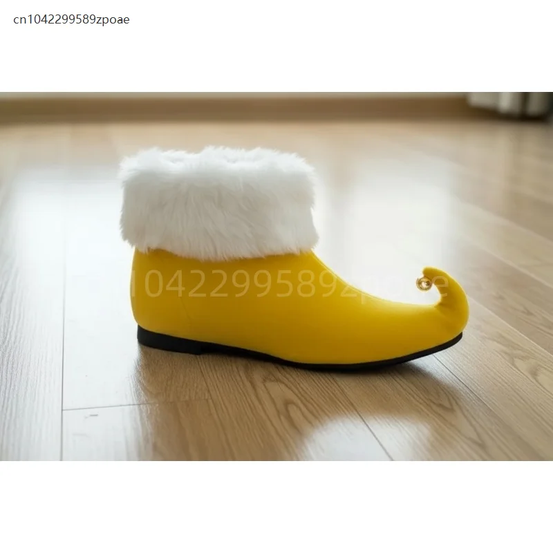 Natal elfo papai noel sapatos amarelos botas de tornozelo com sinos festa de natal role play acessórios festa palco desempenho prop