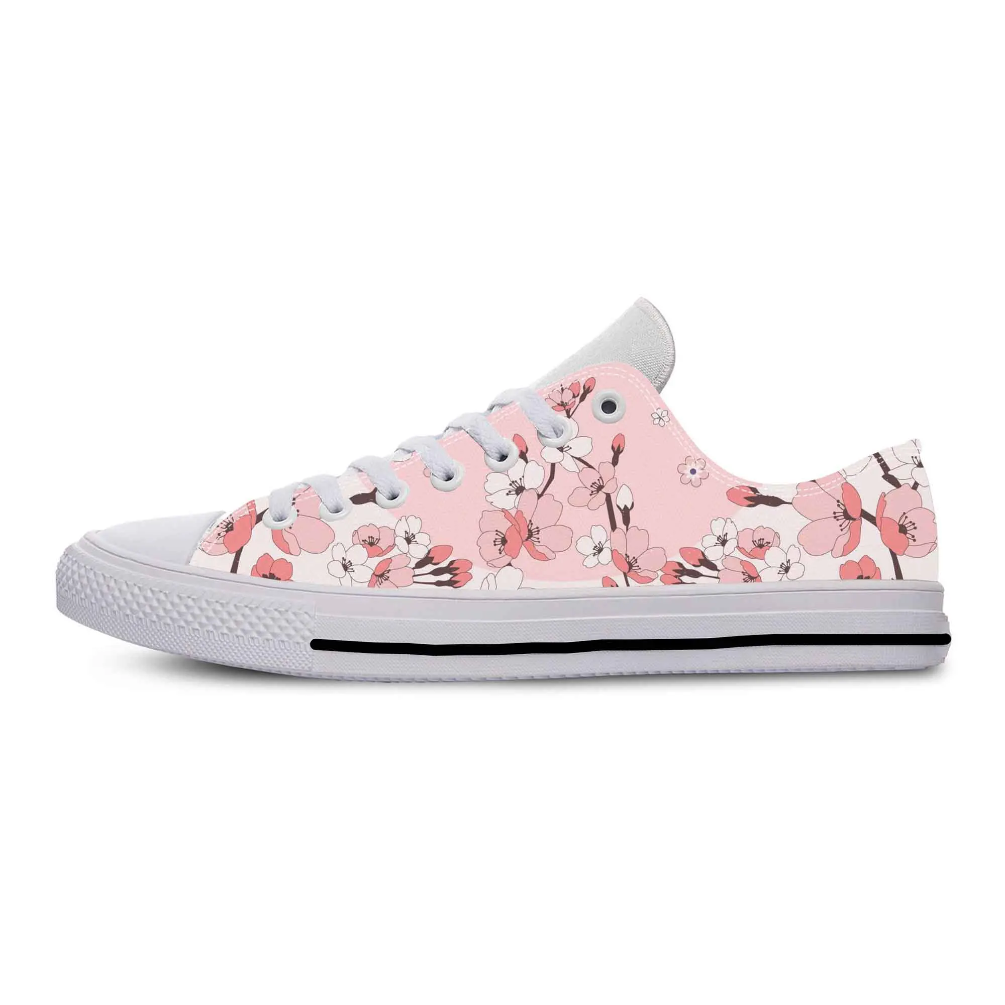 Japanese Cherry Blossom Sakura Flower Floral Funny Casual Cloth Shoes Low Top Comfortable Breathable 3D Print Men Women Sneakers