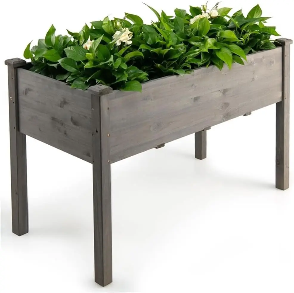 

Raised Wooden Vegetable Garden Bed, Elevated Gray Planter, Durable MDF Construction, Adjustable Shelf for Custom Growing