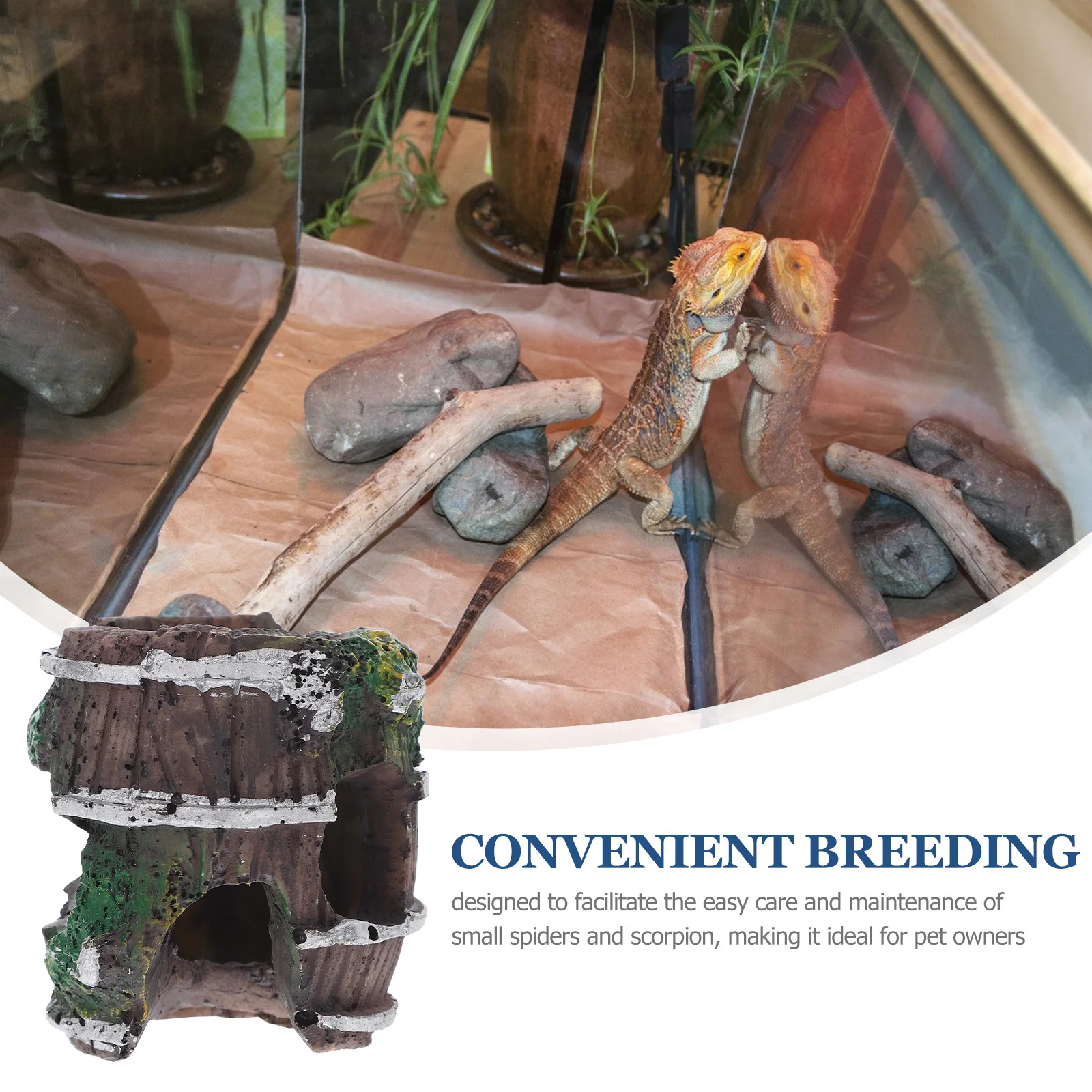 

Reptile Breeding Cave ABS Aquarium Broken Barrel Decor Secure Hideout for Small Spiders Tank Shrimp Hideout