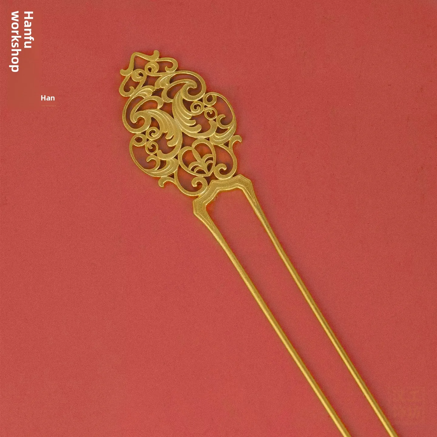 Chinese Style Auspicious Carved Gold Plated Alloy U Shaped Hair Stick Traditional Tang Dynasty Hanfu Hair Accessory For Women