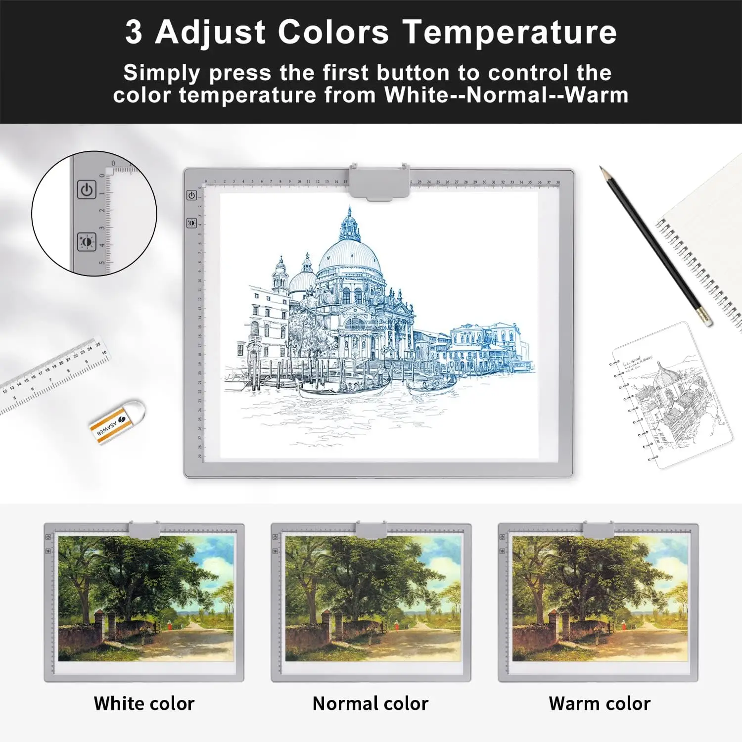 A3 LED Light Pad with stand, Wireless Battery LED Light Pad, Rechargeable 6 Adjustable Brightness Tracing Light Box