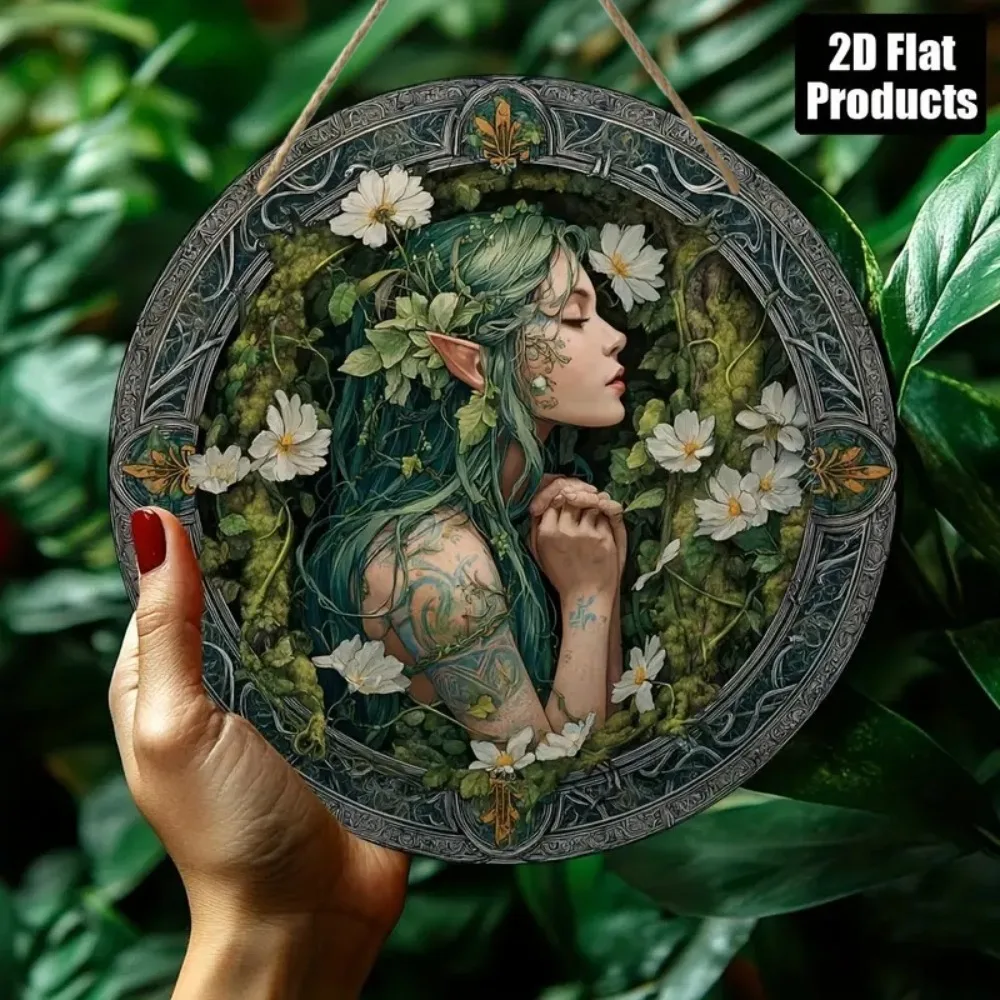 2D Elf - Circular Wooden Signage, Suitable for Home, Living Room, Dining Room, Caf É, Office, Autumn, Festival Decoration, Gifts