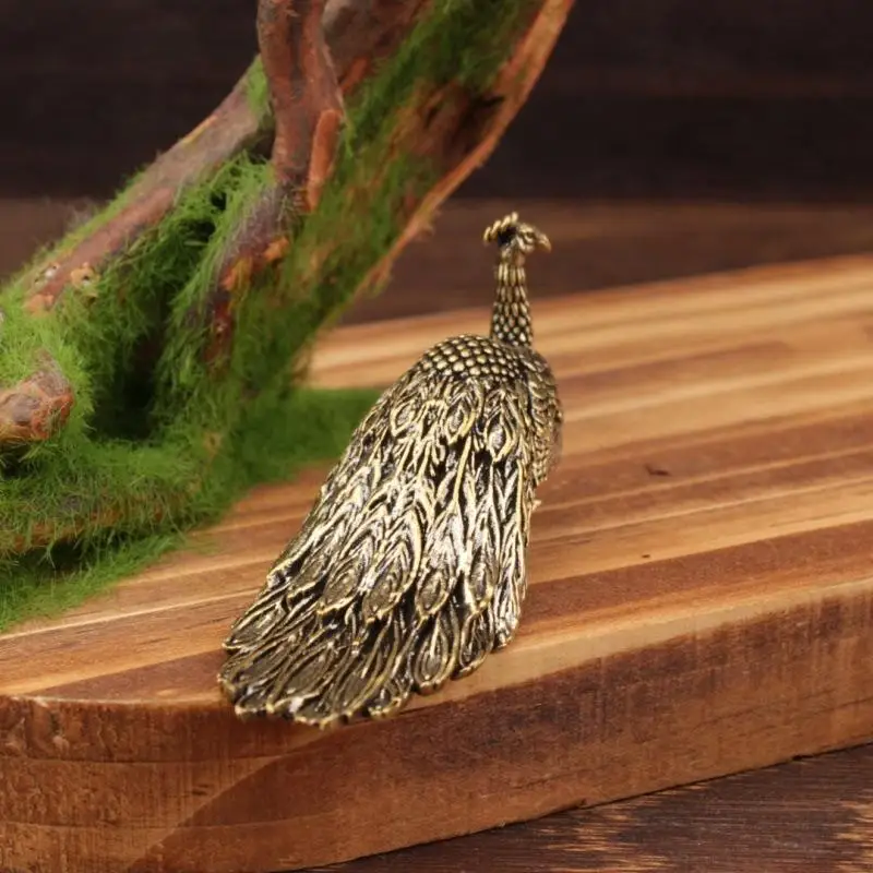 1 قطعة زخرفة الطاووس الرجعية ديكور المنزل تمثال الشكل النحاس الحرف اليدوية الصينية الديكور زخرفة النحاس الصغيرة #3