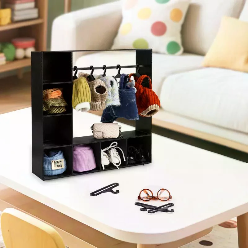 

Портативный шкаф для кукольной одежды большой емкости с 10-вешалками для хранения одежды для фигурок, прочная милая подставка для дисплея