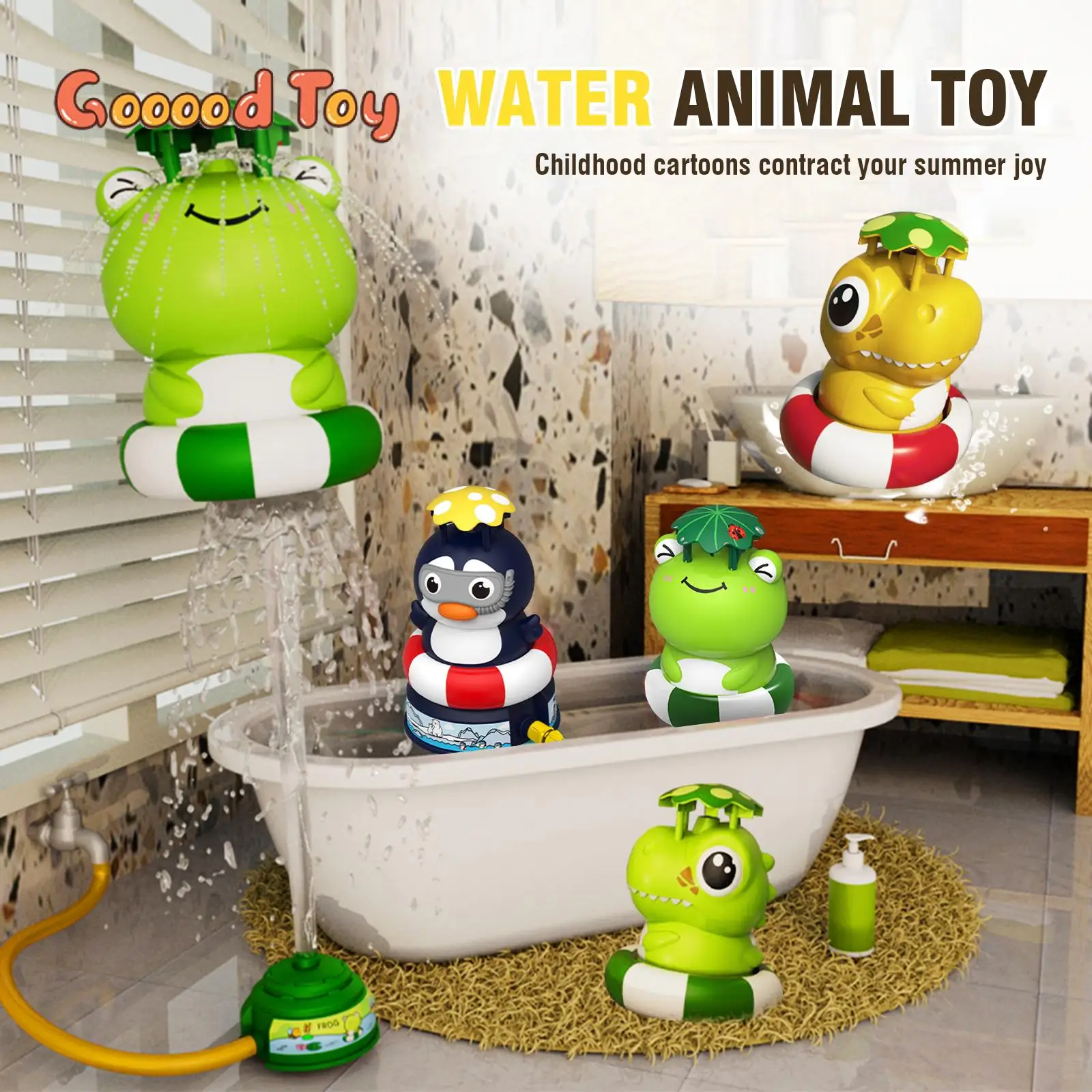 

Cartoon Water Spray Flying Penguin Frog Dinosaur Toy Outdoor Fountain Rotation Sprinkler Children's Water Bath Pool Toy Kid Gift