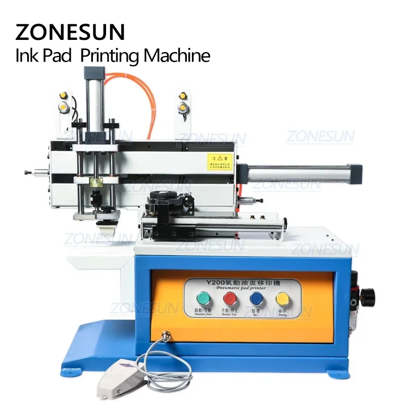 ZONESUN Pneumatische Inkt Cup Pad Drukmachine Automatische Datum Codering Machine Cosmetische Plastic Caps Blikjes Fles Glazen Pad Printer