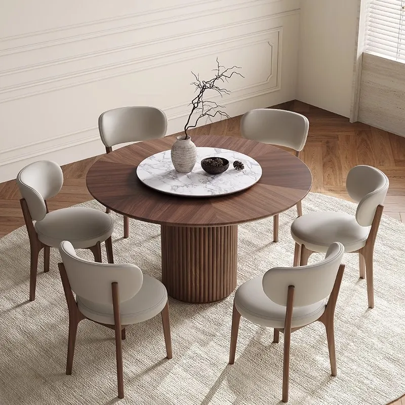 Nordic Wabi Style Solid Wood Dining Table Round Modern Simple Line Cylindrical Dining French Retro Round