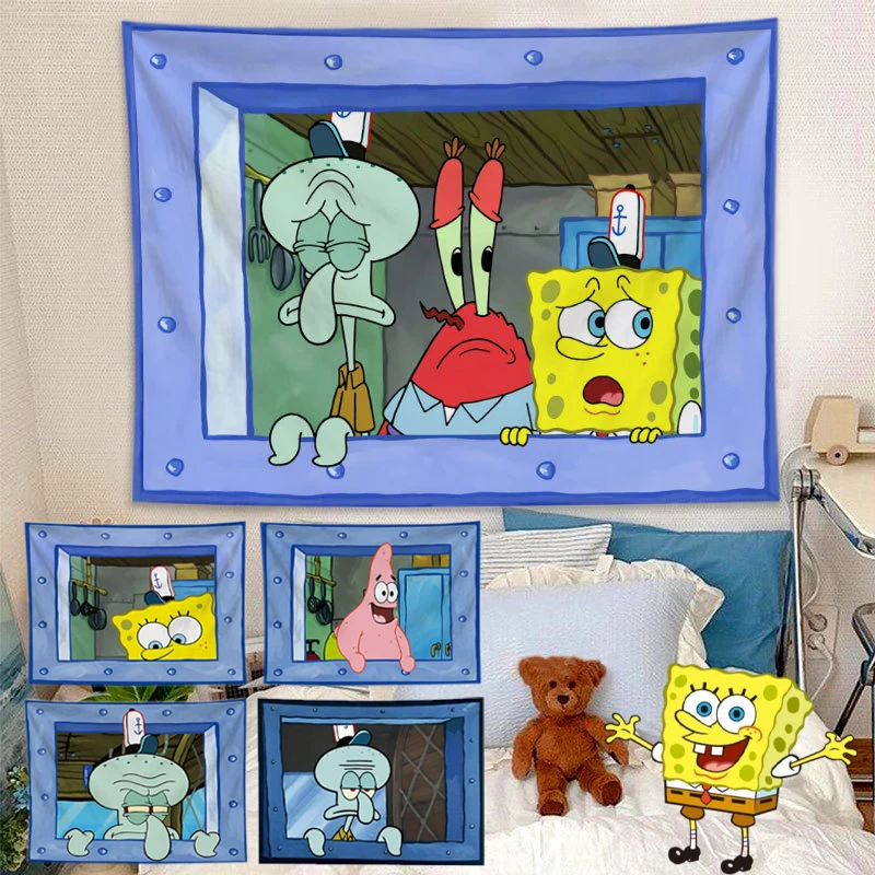 SpongeBob Patrick Star Tapestry Wall Hanging Cartoon Anime Bedroom Decor Background Cloth Creative Home Decoration Blanket Gift