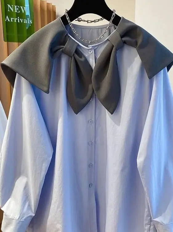 Spring New Style Loose Fit Long Sleeve Doll Collar Women's Shirt Fashionable Versatile Design Breathable Comfortable Polyester