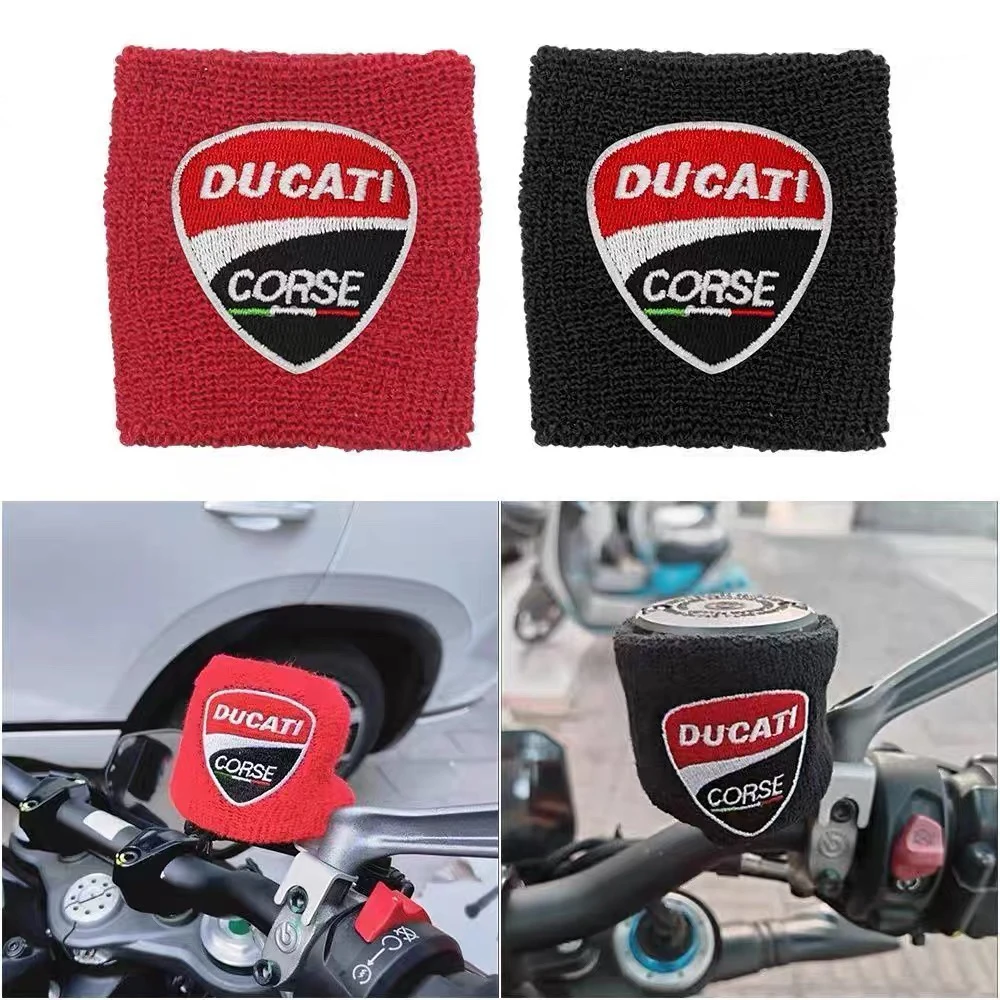 Couvercle de chaussette de réservoir de frein d'huile de liquide avant brodé de moto, accessoire pour Ducati Monster Panigale Diavel V4 Scrambler, 1/2 pièces