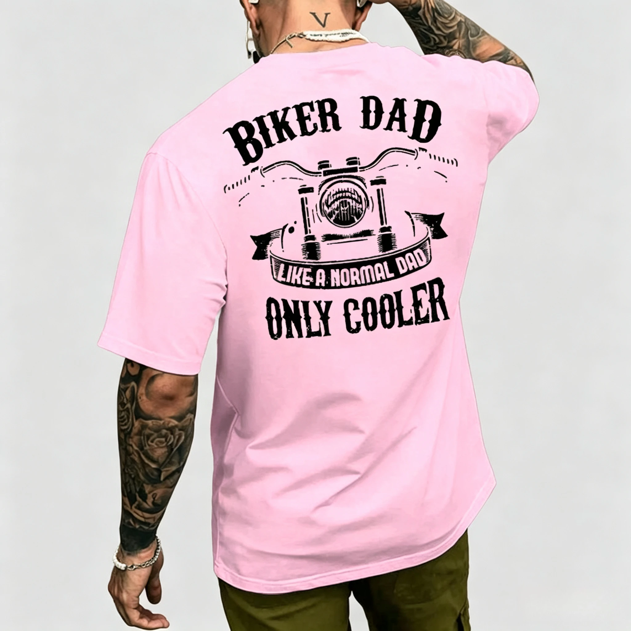 Funny Biker Dad Like A Normal Dad Only Cooler Graphic Print T Shirt Men Fashion Summer Short Sleeve T-shirt Papa Clothing Gifts