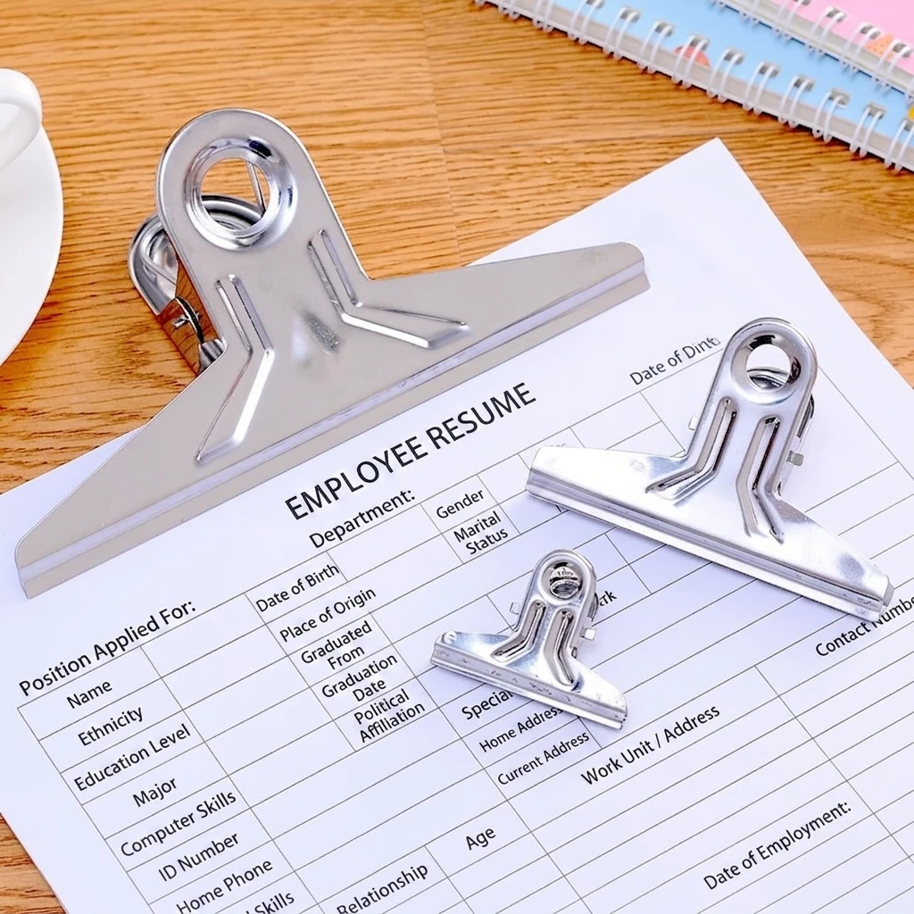 Office Metal Binder Clips Stainless Steel Paper Holder Strong Financial Clamp For School Supplies Filing Document Storage