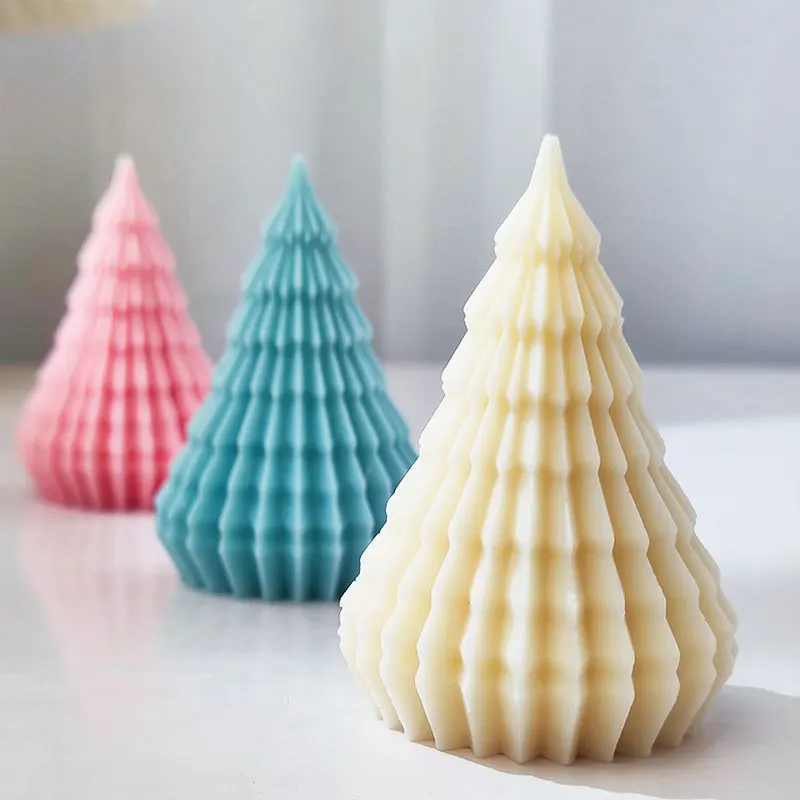 

Origami Christmas Tree Silicone Candle Mold Geometric Stripe Cone Aromatherapy Gypsum Resin Soap Mould Home Decor Ornament Gifts