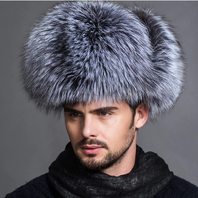 Real Fox Fur Hats Men\'s Winter Fur Bomber Hat Natural Raccoon Fur Snow Cap Luxury Russian Warm Hat For Men Earflap Ushanka Hat