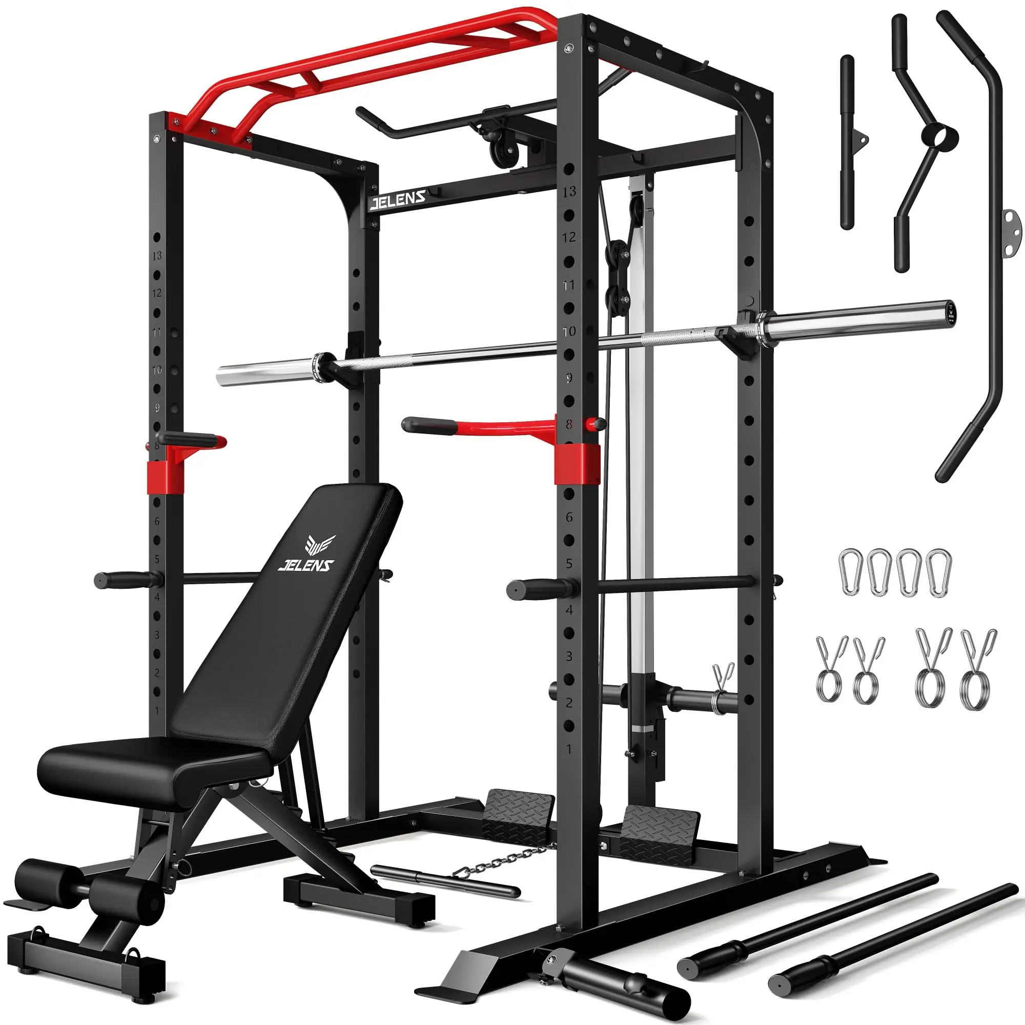 S11 Power Cage, 2000LB Multi-Function Power Rack with LAT Pulldown, Squat Rack with Adjustable Pulley System and