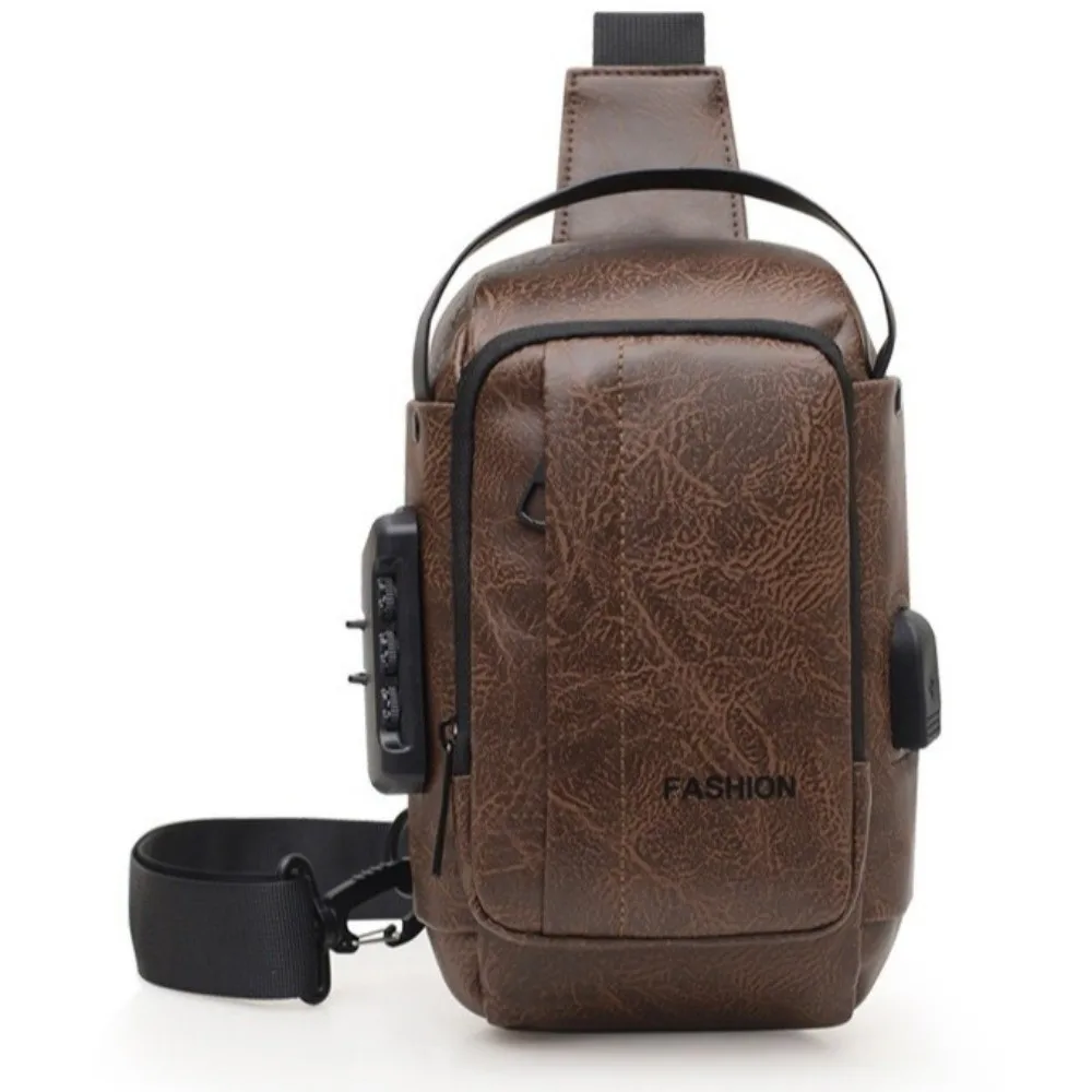 Anti-Theft Men's Chest Bag PU Leather Large Capacity Men's Crossbody Sling Bag Waterproof with USB Charging Single Shoulder Bag